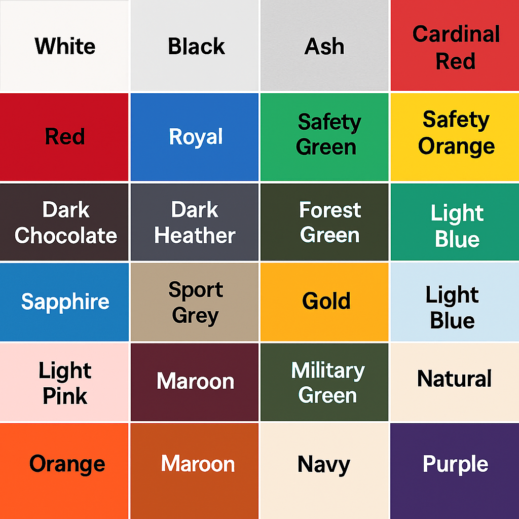 Summer Jam apparel colour options